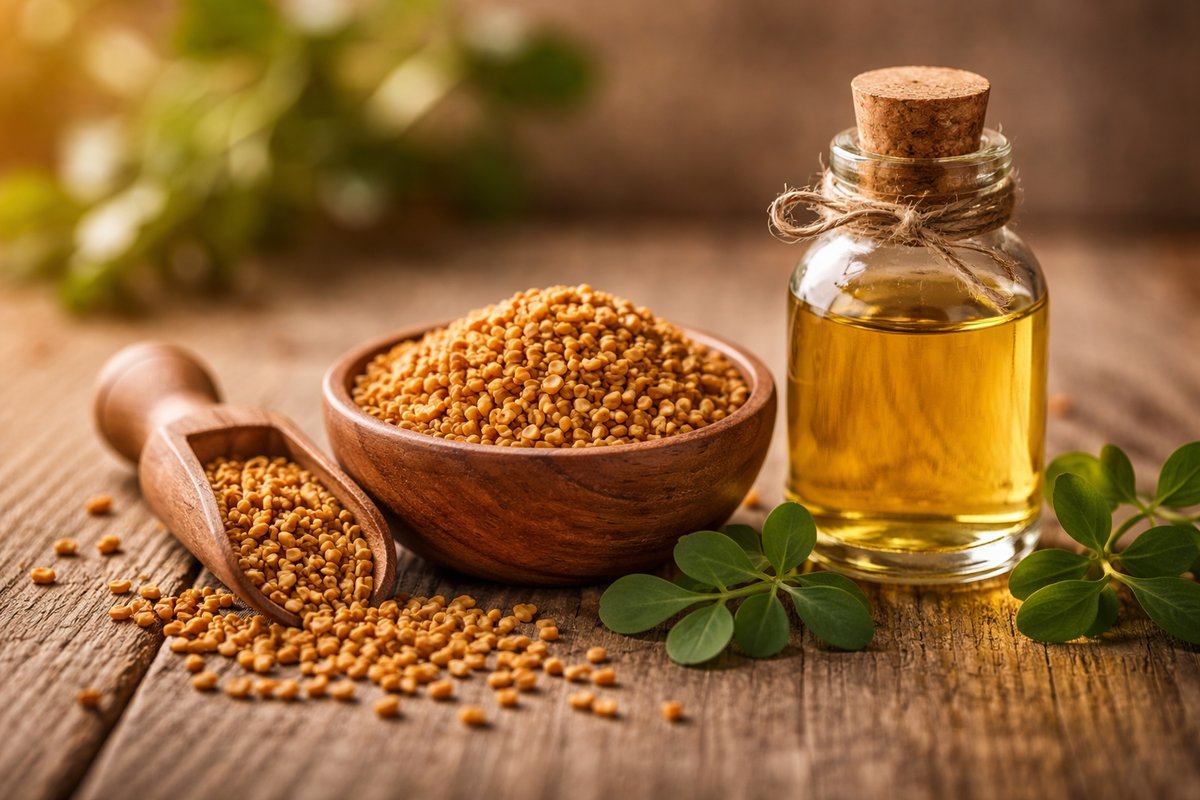 Graines de fenugrec et huile naturelle pour le corps